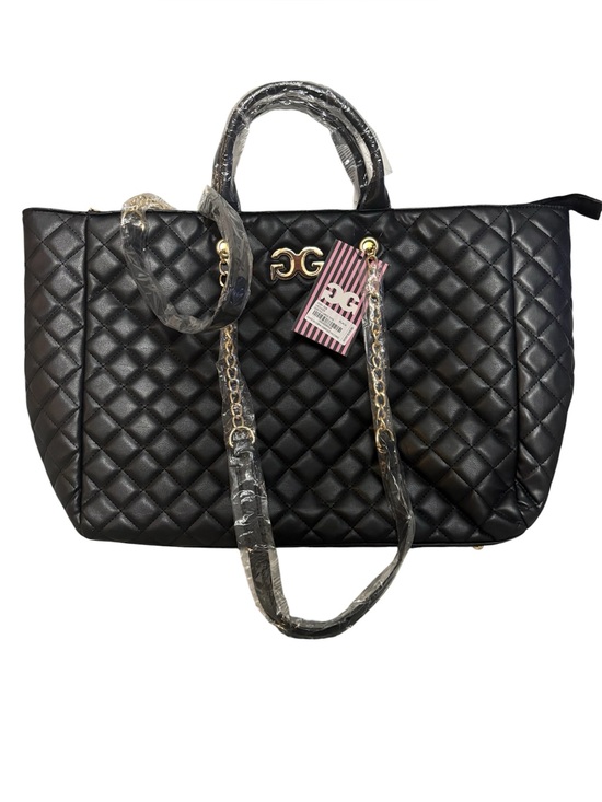 Gilda Paris Handbags - Quilted Black LargeTote with Gold Chain Accent